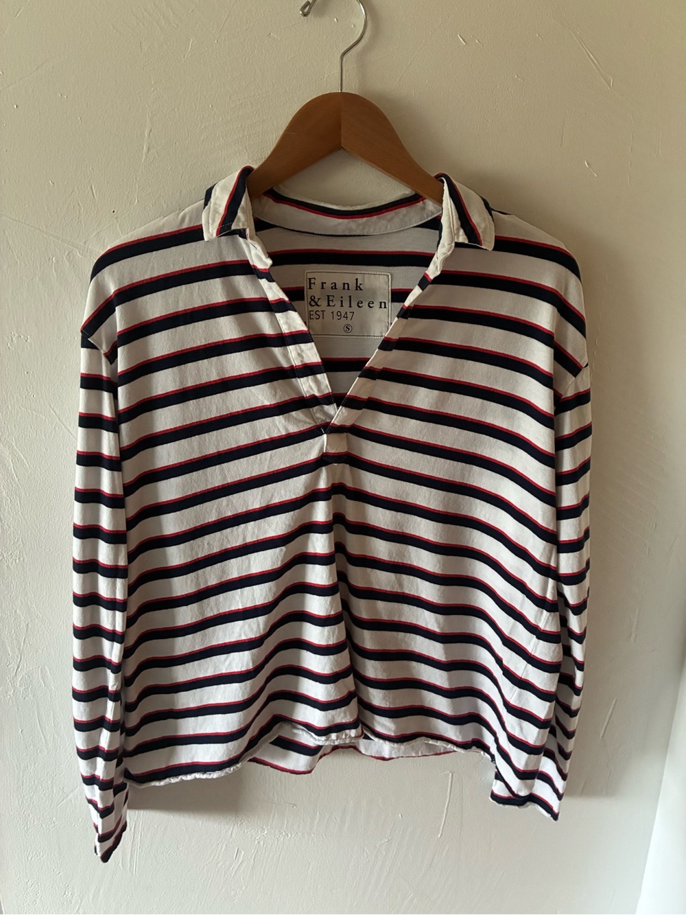 Frank & Eileen Patrick Popover Red Navy White Stripe Long Sleeve Small